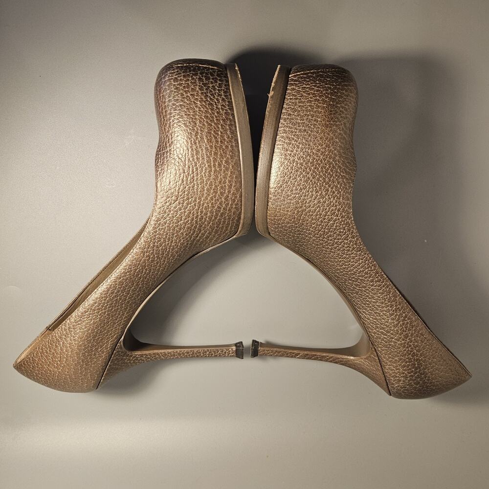 YVES SAINT LAURENT Bronze Leather Tribtoo Platform Pumps Italy dust bag SZ 10 - Picture 4 of 10